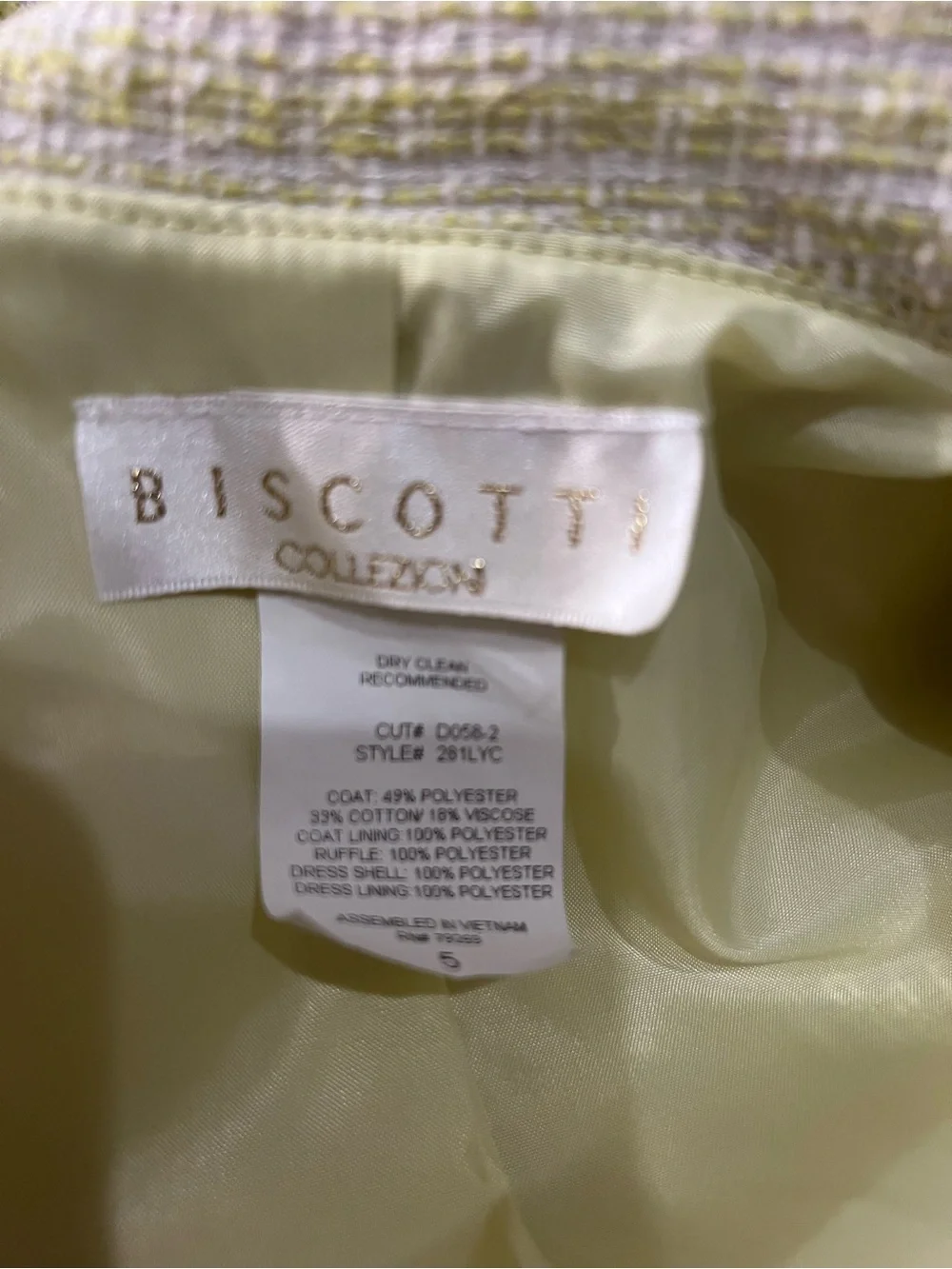 Biscotti Collezioni Girls Pastel Yellow Tweed Long Dress Coat / Jacket - Size 5